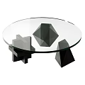 Modern Round Glass Top Coffee Table With Geometric Black Base Design 3d model