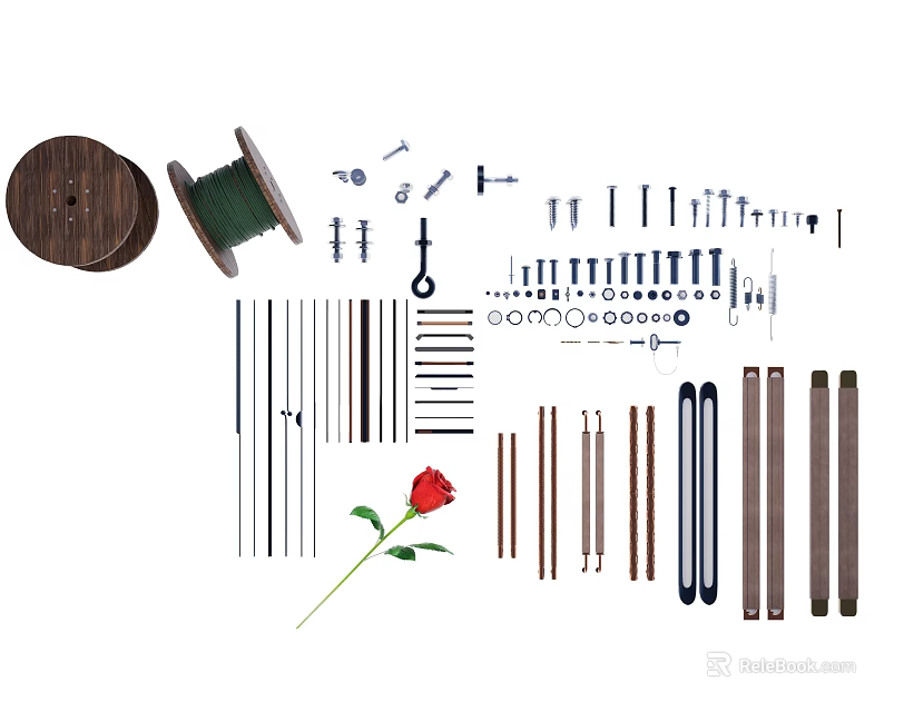 Essential Hand Sewing Tools Collection With Thread Spools Needles Scissors Buttons And Rose 3d model 