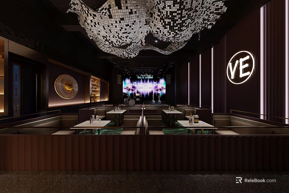 Modern Stylish Bar Interior Design With Unique Chandelier And Comfortable Seats 3d model 