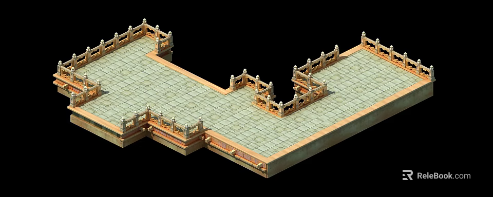 Traditional Architectural Platform With Decorative Balustrades And Tiled Floor Ornate Stone Structure 3d model 