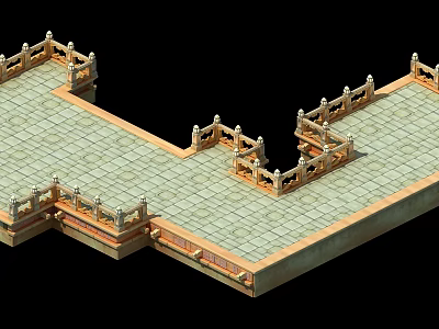 Traditional Architectural Platform With Decorative Balustrades And Tiled Floor Ornate Stone Structure 3d model