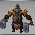 Muscular Bearded Warrior Character With Fur Trimmed Clothing And Two Large Hammers In Fantasy Style