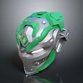 Futuristic Mechanical Helmet Design With Green And Silver Metallic Components