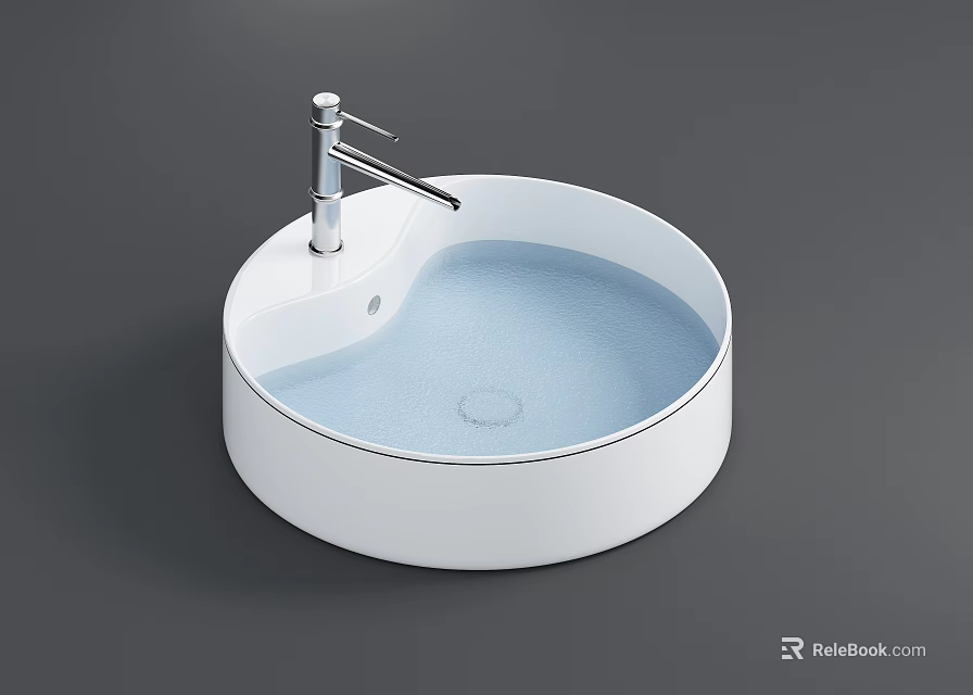 Modern White Round Washbasin With Silver Faucet And Light Blue Interior 3d model