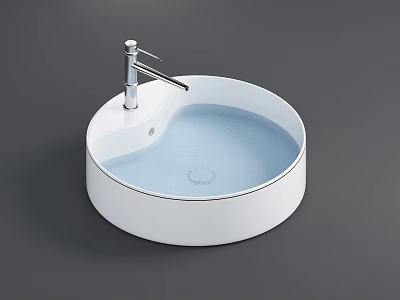 Modern White Round Washbasin With Silver Faucet And Light Blue Interior 3d model