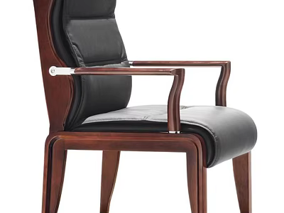 Classic Black Leather Office Chair With Wooden Armrests And Comfortable Backrest 3d model