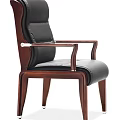 Classic Black Leather Office Chair With Wooden Armrests And Comfortable Backrest