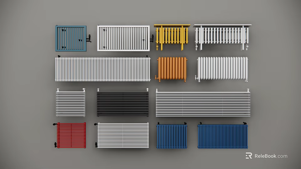 Modern Radiators in Various Colors and Different Designs for Home Interior Heating 3d model