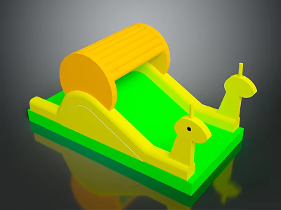 Colorful Inflatable Kids Play Slide With Yellow Green Design And Animal Shapes 3d model