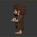 Cartoon Dwarf Character With Brown Curly Hair Holding Yellow Object In Hand