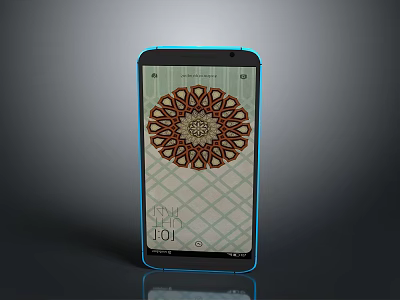 Modern Smartphone With Blue Frame Decorative Screen Pattern And Time 3d model