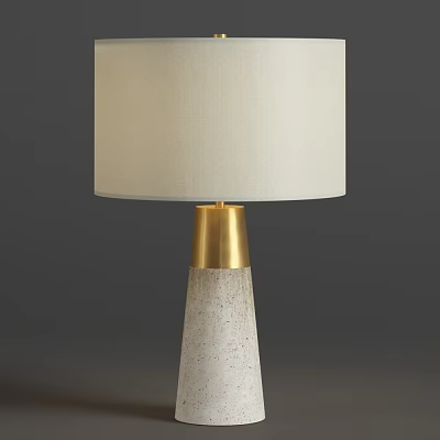 Table Lamp with Cream Linen Shade Golden Brass Base and Concrete Cone Body 3d model