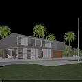 Modern Office Building With Large Glass Facade Surrounded By Palm Trees Lawn And Flagpoles