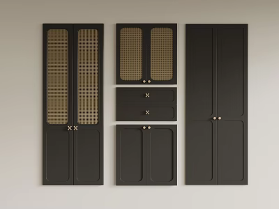 Black Cabinet Doors With Grid Patterns And Solid Color Designs For Home Interior 3d model
