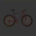 Pink Mountain Bicycle With Muddy Tires And Metallic Frame On Gray Background