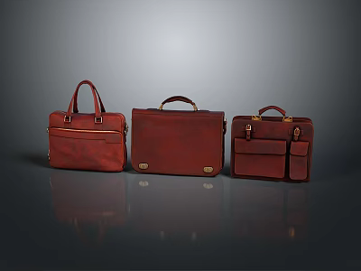 Brown Leather Briefcases In Three Different Styles With Handheld Straps And Classic Design 3d model