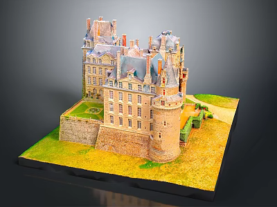 Historic Ancient Architecture Model Featuring Tower Stone Walls Courtyard And Green Grass Area 3d model