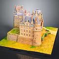 Historic Ancient Architecture Model Featuring Tower Stone Walls Courtyard And Green Grass Area