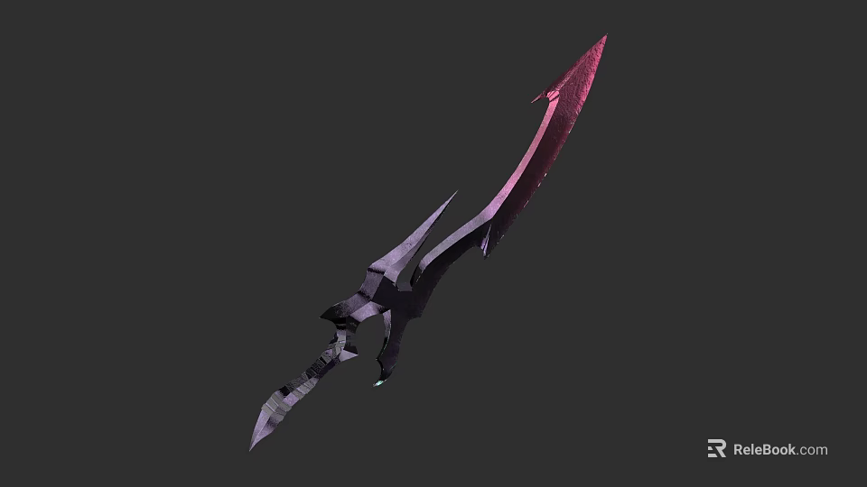 Sharp Red Blade Fantasy Weapon With Black Hilt And Unique Design 3d model 