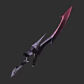 Sharp Red Blade Fantasy Weapon With Black Hilt And Unique Design