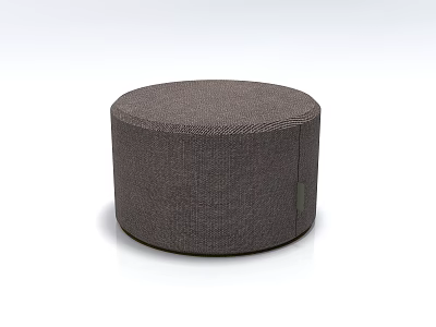 Round Gray Fabric Stool With Textured Upholstery And Simple Modern Design 3d model