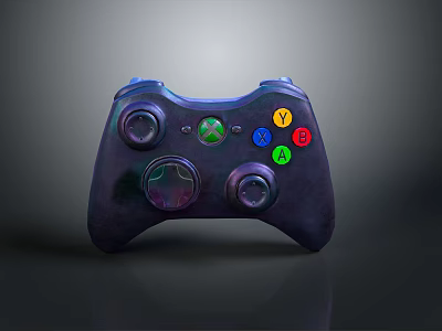 Glossy Dark Purple Xbox Controller Featuring Colorful Y X B A Buttons And Logo 3d model