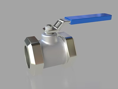 Pipe Ball Valve With Silver Metal Body And Blue Handle For Plumbing Systems 3d model