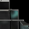 Modern Storage System With Metal Frame Glass Doors And Sleek Layered Shelves