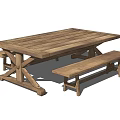 Wooden Dining Table Set With Two Benches And X Shaped Legs