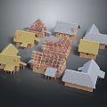Miniature House Models With Various Roof Designs And Wooden Frames