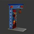 Blue Boxing Stand With Red Punching Ball And Flame Graphics On Platform Base