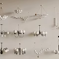 Modern Chandeliers Featuring White Spherical Bulbs And Black Metal Frames 3d model