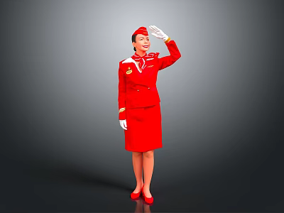 Young Child In Red Stewardess Uniform Saluting During Fun Pretend Play Session 3d model