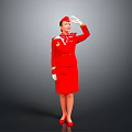Young Child In Red Stewardess Uniform Saluting During Fun Pretend Play Session