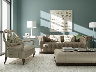 American Style Combination Sofa Combination 3d model