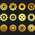 Industrial Equipment Mechanical Components Set With Various Golden Gears for Engineering