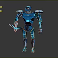 Modern Blue Humanoid Robot With Mechanical Design And Glowing Details Holding Tablet