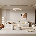 Modern Living Room Interior With Beige Sofa Round Coffee Table And Wall Art