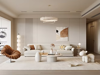 Modern Living Room Sofa Coffee Table Combination Chandelier Hanging Picture Floor Lamp Washing Machine Side Table Lotus Leaf Chair 3d model