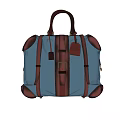 Blue And Brown Leather Duffle Bag With Top Handle And Decorative Straps
