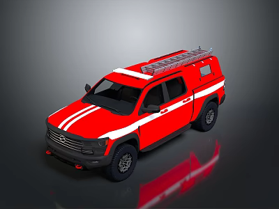 Red Fire Rescue Pickup Truck With Roof Ladder And White Stripes 3d model