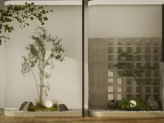 New Chinese style interior landscape sketch interior landscape plant pile plant combination courtyard sketch moss floral landscape tree potted plant 3d model