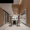 Modern Living and Dining Room Interior With Circular Ceiling Marble Floor Sofa And TV Wall
