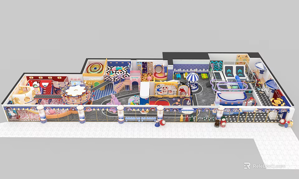 Colorful Safe Kids Playground With Slide Swing Trampoline Climbing Frame And Interactive Games 3d model 