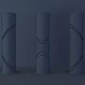 Futuristic Illuminated Columns With Blue Lighting And Geometric Patterns In Modern Tech Inspired Interior