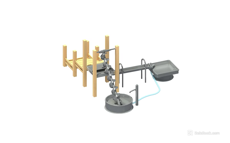 Wooden Stand Metal Mechanical Device Featuring Circular Base Square Tray And Pipe 3d model
