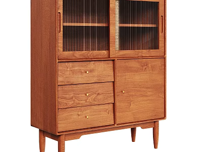 Wooden Modern Sideboard With Glass Doors Drawers And Tapered Legs For Dining Room 3d model
