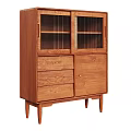 Wooden Modern Sideboard With Glass Doors Drawers And Tapered Legs For Dining Room
