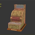 Vintage Cash Register Brass Body With Ornate Carvings And Wooden Base