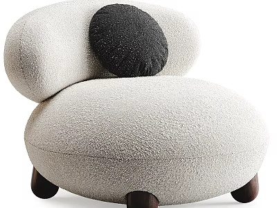 Cozy Beige Single Seater Sofa With Rounded Design Black Cushion And Wooden Legs 3d model